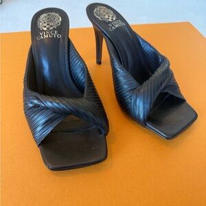 Vince Camuto Black Twisted Strap Square-Toe High Heel Mules